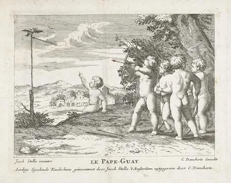 Austrian Museums, 17th-20th ct, Five putti shoot with arrow and bow on parrot; Stock Photos