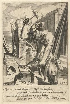 Austrian Museums, 17th-20th ct, Fire; Ignis; The four elements. A blacksmith at Stock Photos