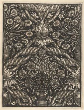 Austrian Museums, 17th-20th ct, Sheet of Wallpaper with Vase and Flowers. The Stock Photos