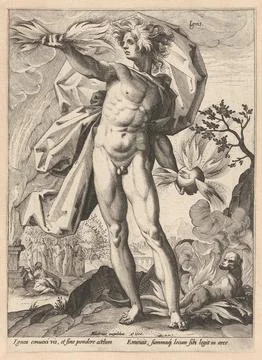 Austrian Museums, 17th-20th ct, Fire; Ignis; The four elements. Man, standing at Stock Photos