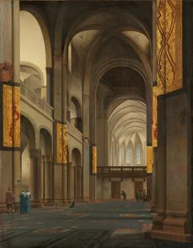 Austrian Museums, 17th-20th ct, The Nave and Choir of the Mariakerk in Utrecht. Stock Photos