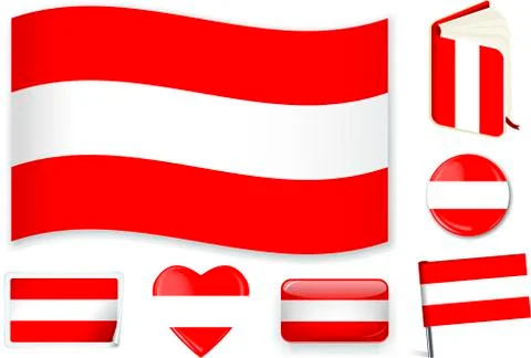 Austrian national flag vector illustration in different shapes. Stock Illustration