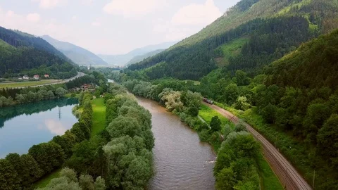 Austrian RailJet in Styria - Drone 4K Stock Footage 108267913
