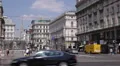 Austrian Red Old Tram Vienna Rush Hour Traffic Cars Passing Shopping Street Day HD Footage