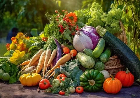 Auswahl an frisch geerntetem Bio Gemüse, Erntedankfest, Generative AI Ausw.. Stock Photos