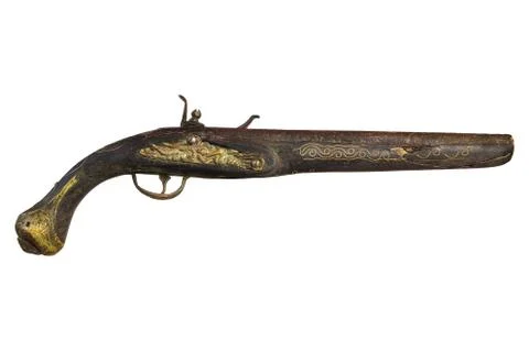 Authentic ancient hand gun isolated on white Stock Photos