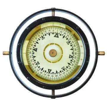 Authentic ancient ship compass isolated on white Stock Photos