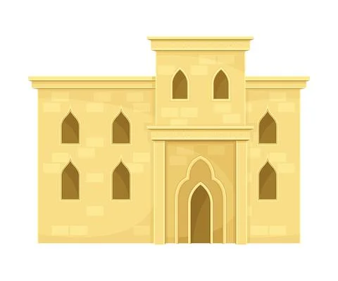 Authentic Arabian mud brick house. Middle East traditional architecture vector Stock Illustration