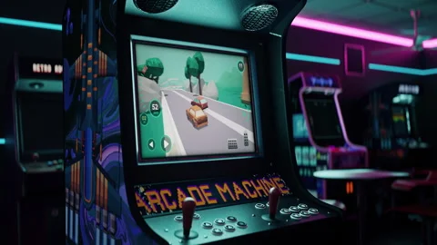 Authentic arcade machine downhill racing crash. Stock Footage 312006380