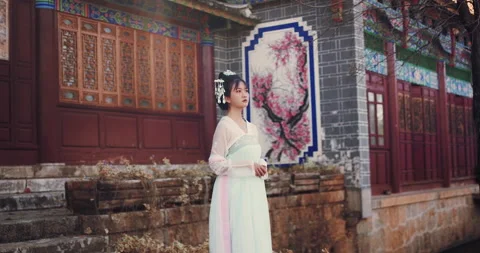 Authentic Asian, beautiful cultural triditional Chinese woman in Yunnan China. S Stock Footage 201094395