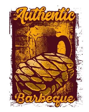 Authentic Barbeque Grilled Meat and Beer Mug Vintage Graphic Ilustración de archivo