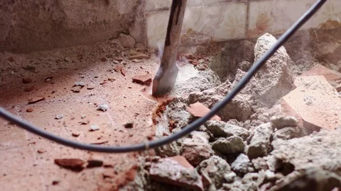 Authentic blue collar worker using drilling jackhammer in old building Stock Footage 109505921