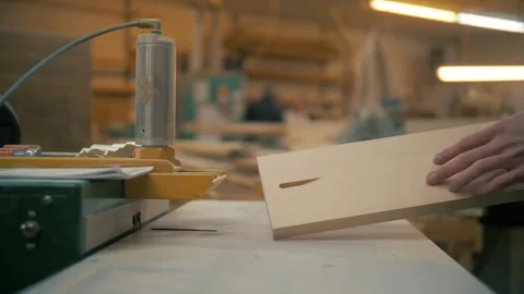 Authentic Bokeh: High Class Maple Boards Joinery with Pocket Screw Maker Video stock 347927790