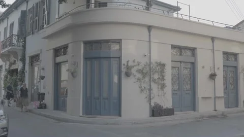 An authentic building and its people in Paphos, Cyprus Stock Footage 344056625