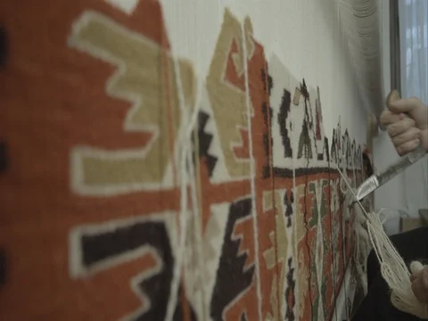 Authentic Bulgarian rug on a loom Stock Footage