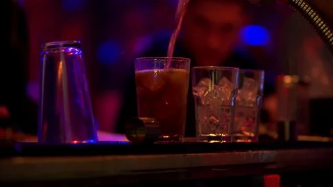 Authentic Candid Bartender Drinks Alcohol Bar Nightclub Night Party People  Stock Footage