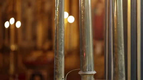 Authentic candlesticks in  Saint Stephen's Orthodox church in Istanbul Stock Footage 325221789