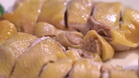 Authentic Cantonese White Cut Chicken with Ginger Scallion Sauce Video stock 330766719
