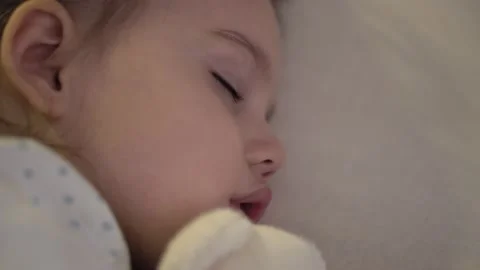 Authentic close up of cute caucasian little preschool toddler child girl 3-4 Stock Footage 150464486
