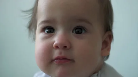 Authentic close up cute caucasian little little infant chubby baby girl sleepy Video stock 150519385