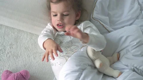 Authentic close up top view cute caucasian little preschool toddler kid girl Stock Footage 150067221