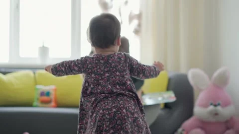 Authentic close up of young neo caucasian mom play with two little kids infant Stock Footage 149998301