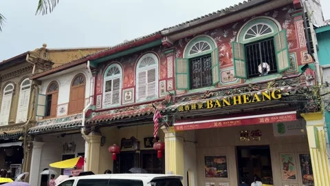 Authentic colonial era Chinese shophouses on Jonker street in Malacca. Stock Footage 346137898