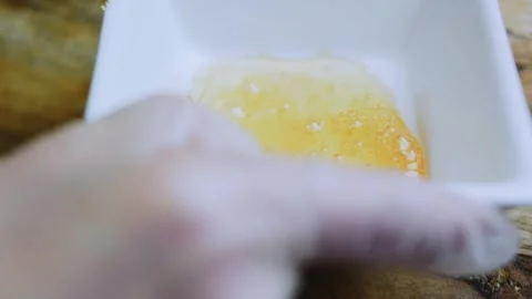 Authentic cooking study of set caramel layer viewed from above Stock Footage 342153987