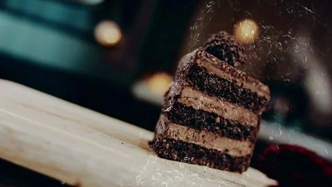 Authentic culinary presentation: framing red currants on a layered dessert 스톡 사진