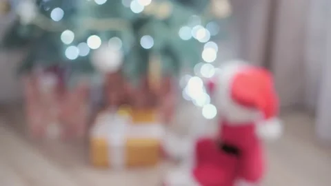 Authentic cute happy Joy chubby infant girl wearing santa hat and red dress Stock Footage 154013869