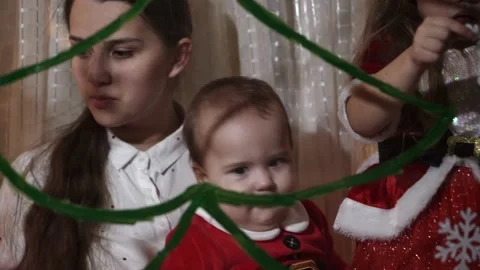 Authentic cute mom and two small preschool minor children siblings girl and boy Stock Footage 160439136