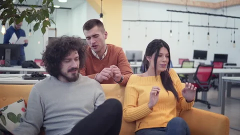 Authentic Developers Team Break in Modern Tech Office Video stock 335602569
