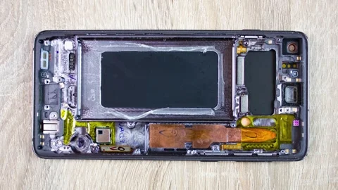 Authentic disassembled smartphone case, touchscreen display smartphone animation Stock Footage 336332699