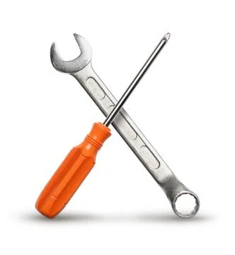 Authentic DIY mechanic hand tools set crossed on white background Stock Photos