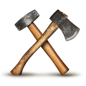 Authentic DIY old carpenter hand tools set crossed on white background Stock Photos