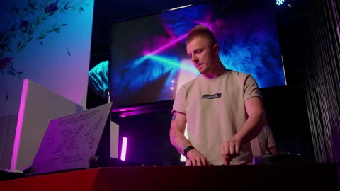 Authentic dj rocking the party up Stock Footage 201408348