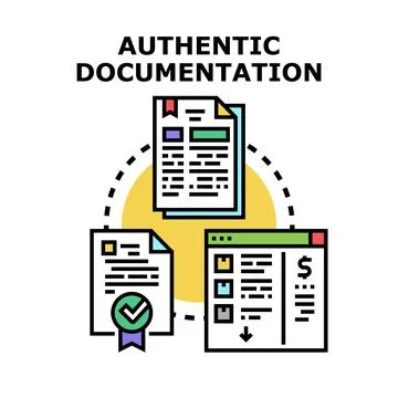 Authentic documentation process with digital verification and data exchange Illustrazione stock