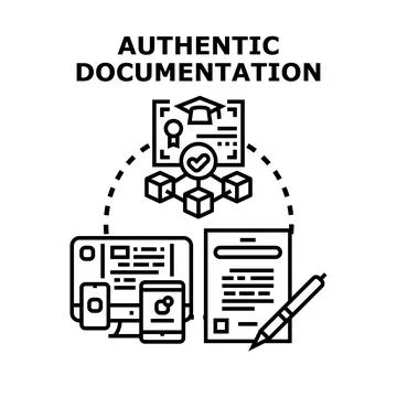 Authentic documentation process verifying digital and paper records Stock Illustration