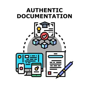 Authentic documentation process verifying digital and paper records Stock Illustration