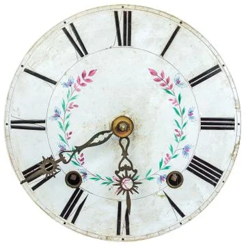 Authentic eighteenth century clock face with flower decoration Stock Photos