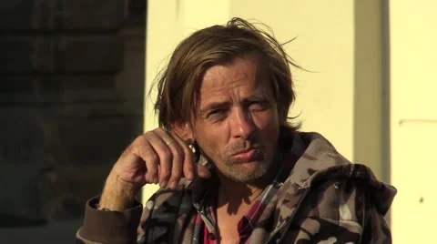 Authentic emotion face homeless man Stock Footage 55798265