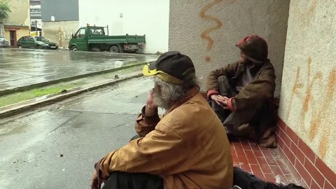 Authentic emotional conversation, in czech two homeless, professional microphone Video stock 69241877