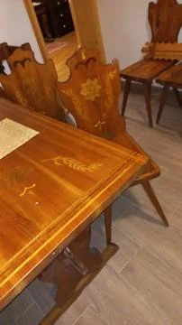 Authentic film location dining table set by national master carpenter Stock Photos