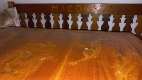 Authentic film location dining table set by national master carpenter Stock Photos