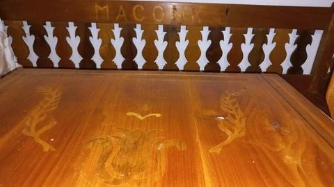 Authentic film location dining table set by national master carpenter Stock Photos