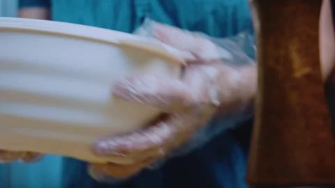 Authentic fine dining angle: arranging the loaded potato salad Stock Footage 342198850
