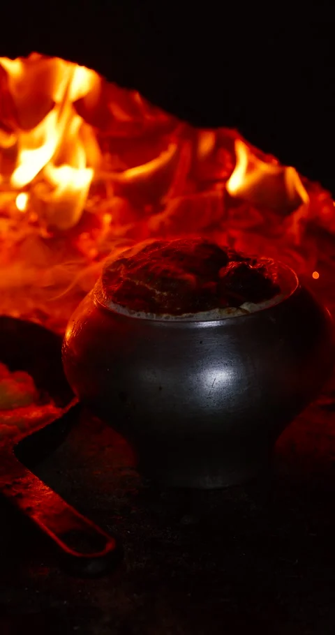 Authentic food cooking inside a traditional oven. Stock Footage 307628151