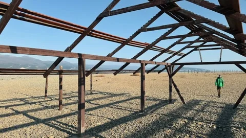 Authentic Front View Of Bearded Male Traveler In Green Hoodie With Backpack.. 스톡 동영상 330856906