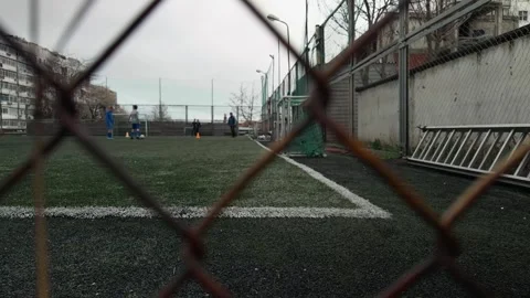 Authentic Ground Level View Through Sharp Rusty Chain Link Fence at Unrecog.. 스톡 동영상 332155509