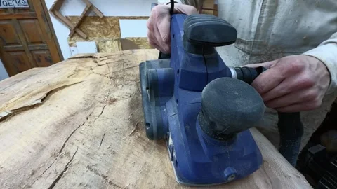 Authentic Head-on Backwards Tracking Shot of Unrecognizable Maker Planing S.. 스톡 동영상 331521272